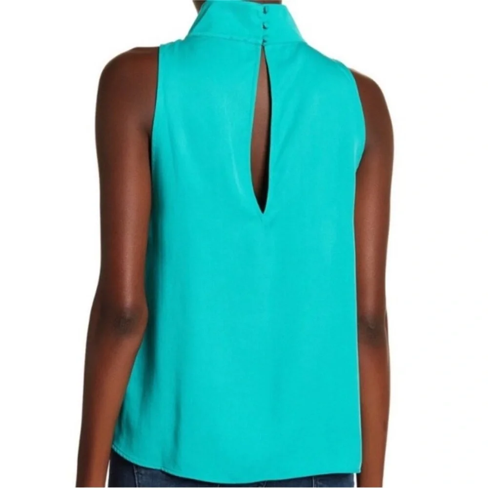 NWOT Free People Aqua “Palm Breeze” Sleeveless Blouse Mock Neck Turquoise Top XS - Picture 14 of 15